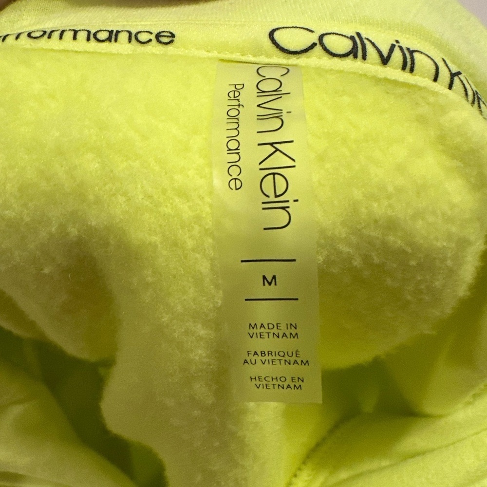 Calvin Klein Performance Hoodie Women’s M Neon Yellow Logo Pullover Sweatshirt - Picture 7 of 7